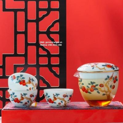 BỘ TRÀ DU LỊCH HỌA TIẾT QUẢ HỒNG
